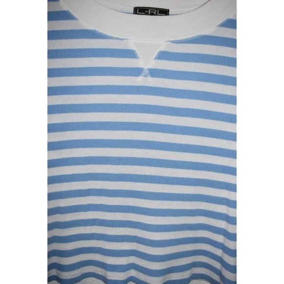 Lauren Ralph Lauren XL Nautical Stripe Top Drop Shoulder Lt Blue White Coastal - Picture 12 of 16
